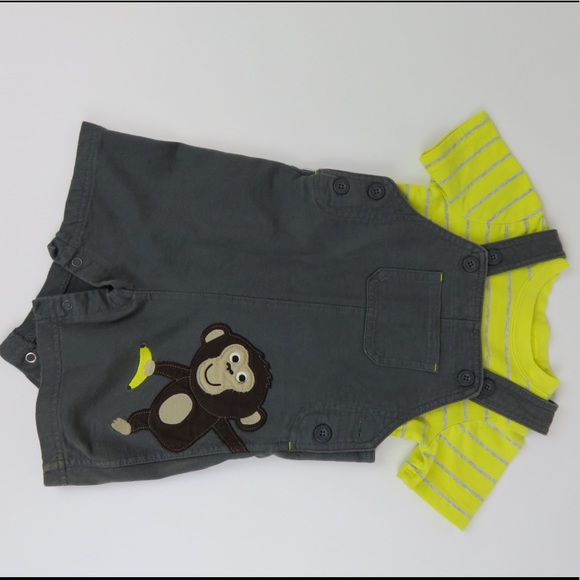 CARTERS 24M MONKEY OVERALLS ANS YELLOW STRIPED T - Picture 2 of 8